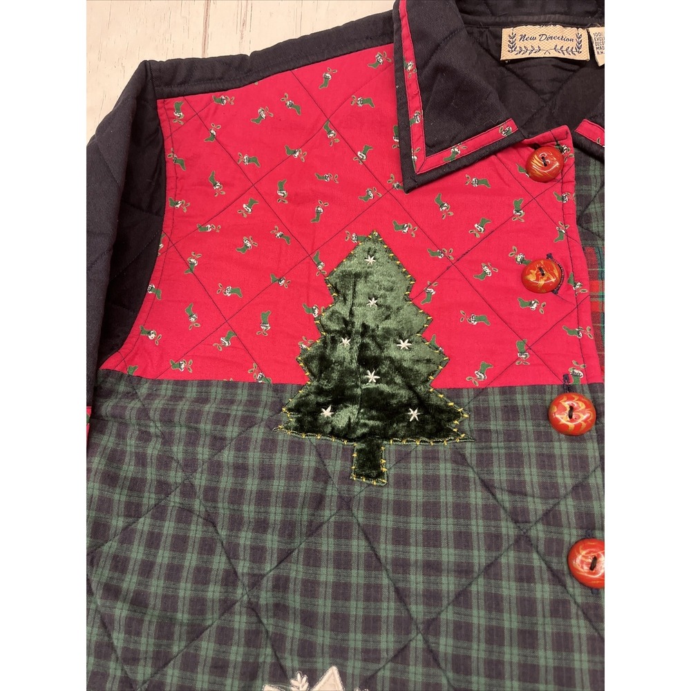 New Direction Christmas Shirt Jacket Quilted Embroidery Plaid Large Womens VTG - Picture 3 of 16